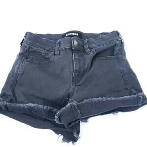 Express Jean Shorts Faded Black Mid-Rise Size 0, Raw Hem Cutoff Shorts